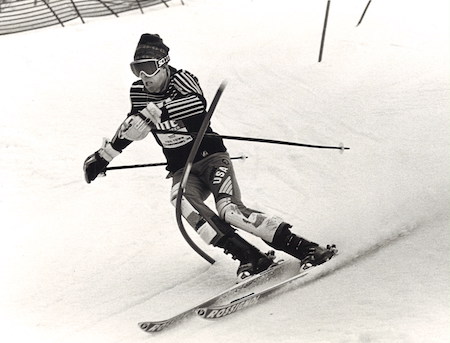 Art Lussi L’88 racing at the Vail Alpine Slalom Championship in 1989, which he won.