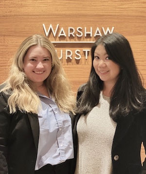 Aubre Dean L’20 (left) and Kimberly Lau L’06 at the offices of Warshaw Burstein LLP in Manhattan.