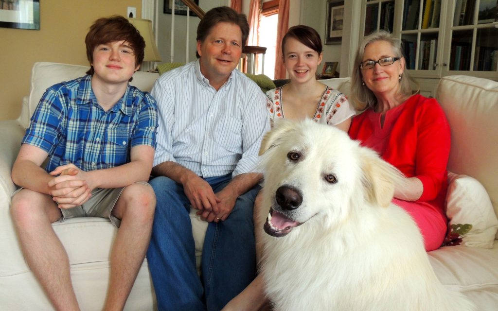 George Boehme L’26 and daughter Emma Bohme Grant L'29 pictured with brother and mom and dog. Picture of them all younger than today. 