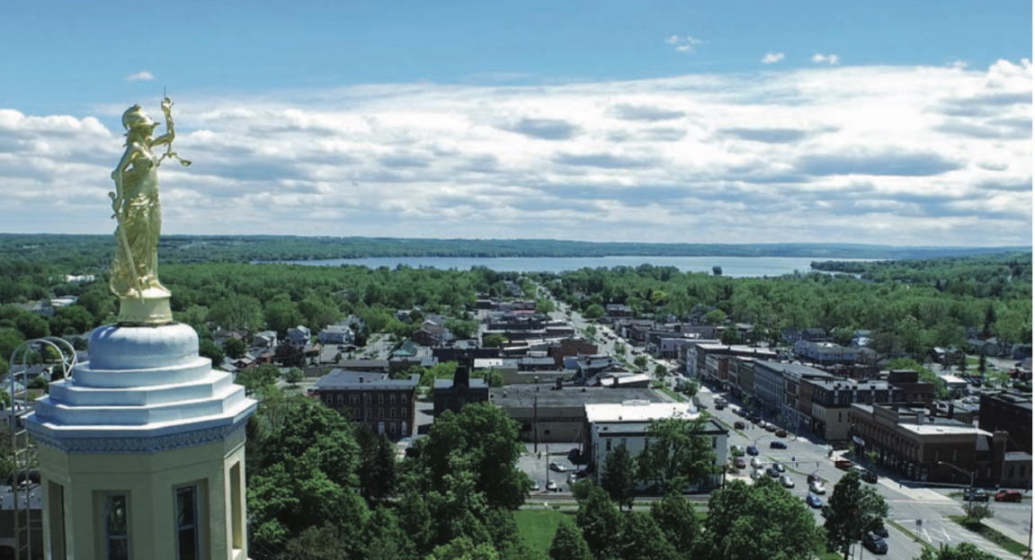 The city of Canandaigua and Canandaigua Lake as seen from the Ontario County Courthouse