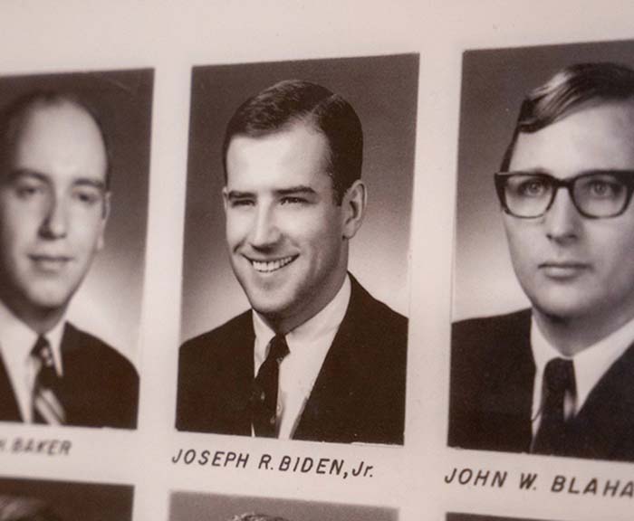 Class Photo on composite of Joe Biden in a black suit.