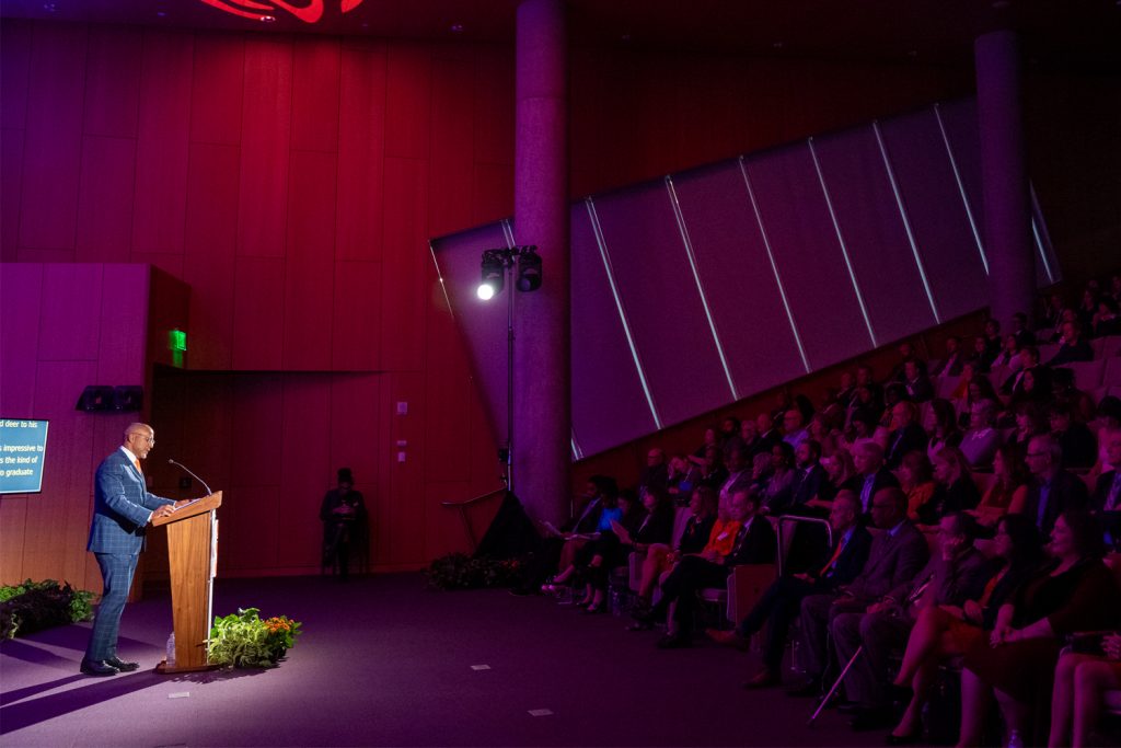 Dean Craig M. Boise addresses the crowd at the 2023 Syracuse University College of Law Awards.