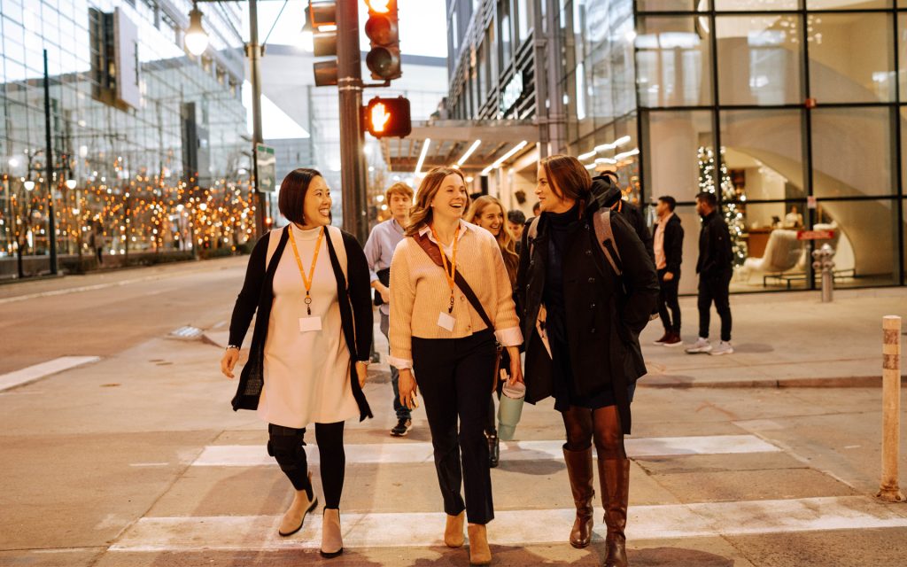 Students crossing the street in Denver
