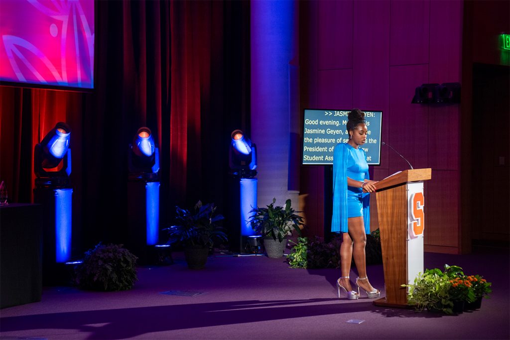 3L Jasmine Geyer introduces the Black Law Student Association (BLSA) William Herbert Johnson Legacy Award.