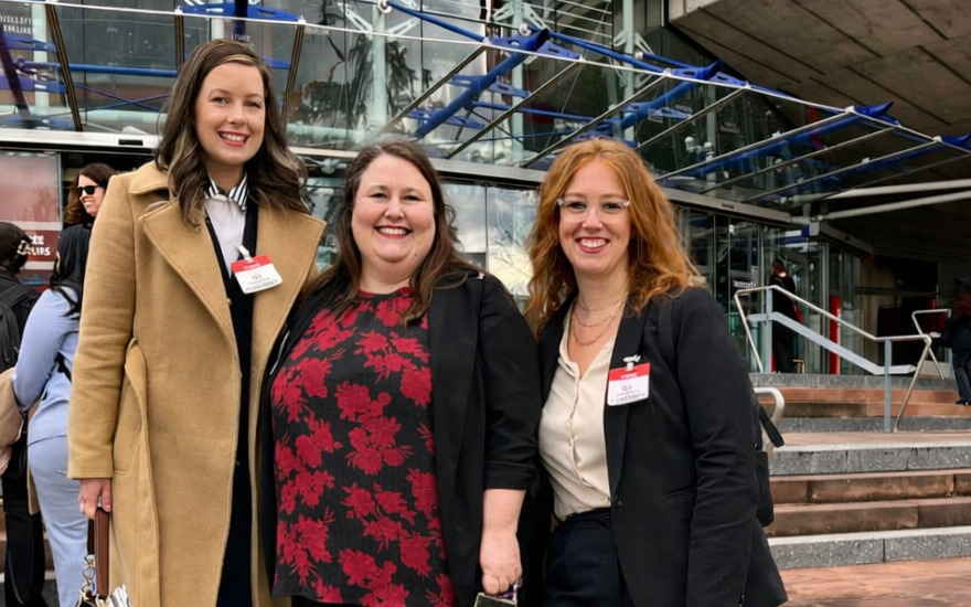 Melissa Palzewicz L’26 along with two classmates at their JDinteractive Residency at the European Union Court of Human Rights in Strasbourg.