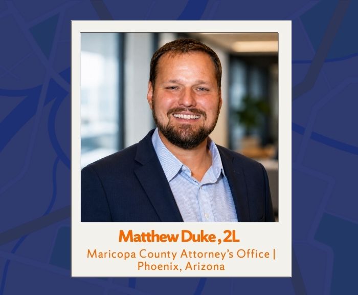 Graphic with Matthew Duke, 2L and headshot
