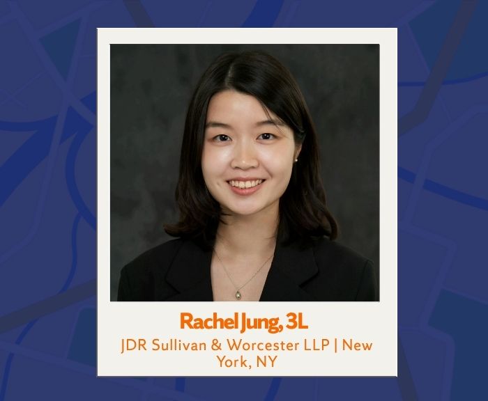Social graphic with headshot of Rachel Jung 2L