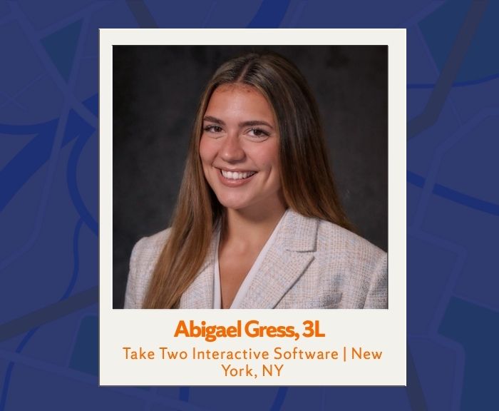 Social media graphic with headshot of Abigael Gress and Take Two Interactive Software | New York, NY