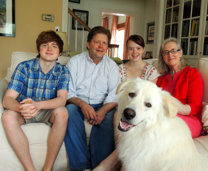 George Boehme L’26 and daughter Emma Bohme Grant L'29 pictured with brother and mom and dog. Picture of them all younger than today.
